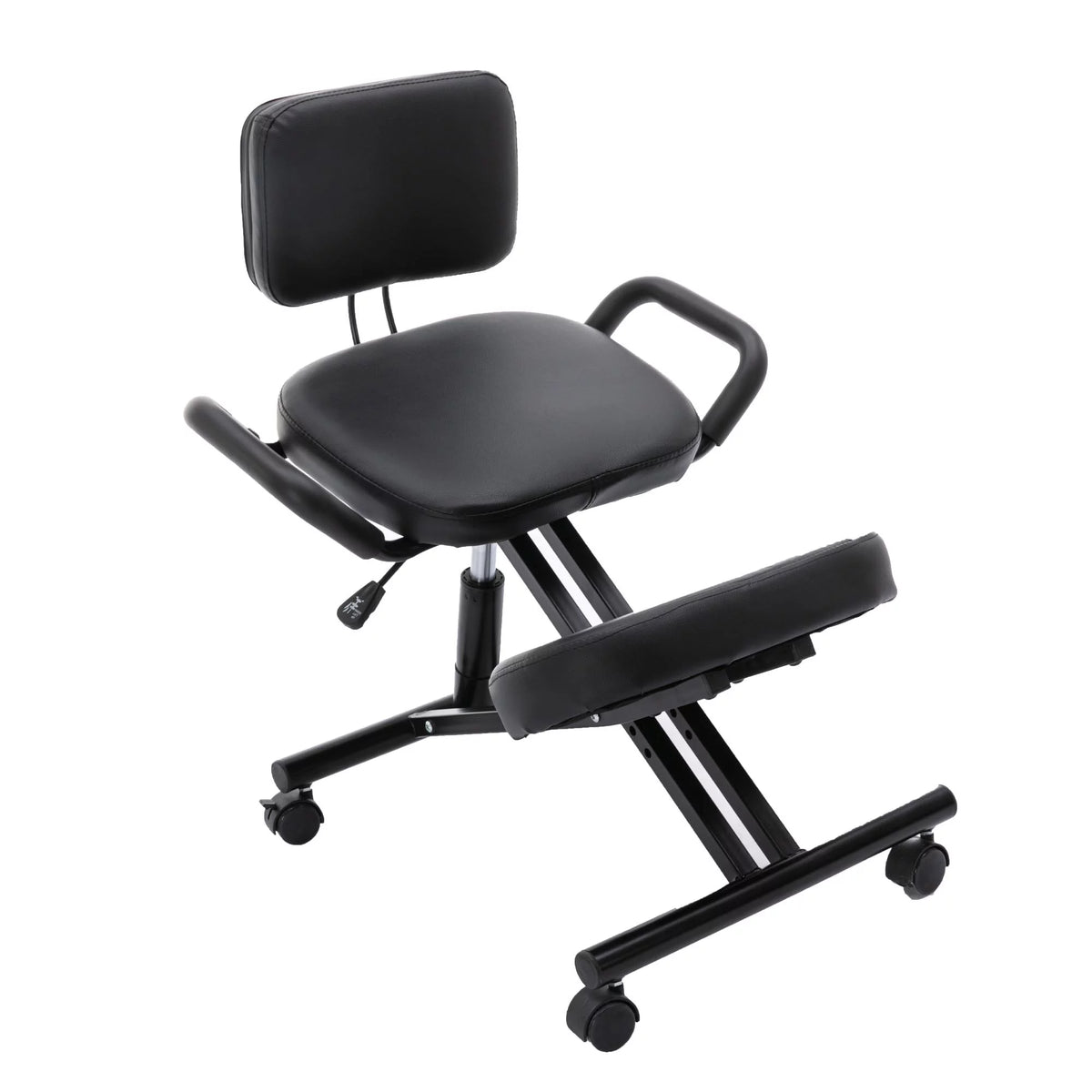 Black Leather Ergonomic Kneeling Chair with Arm and Adjustable Height D242