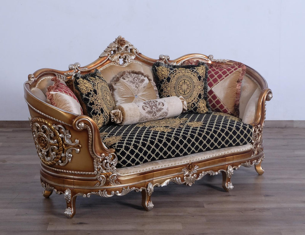 Black & Gold Wood Trim Loveseat J3863