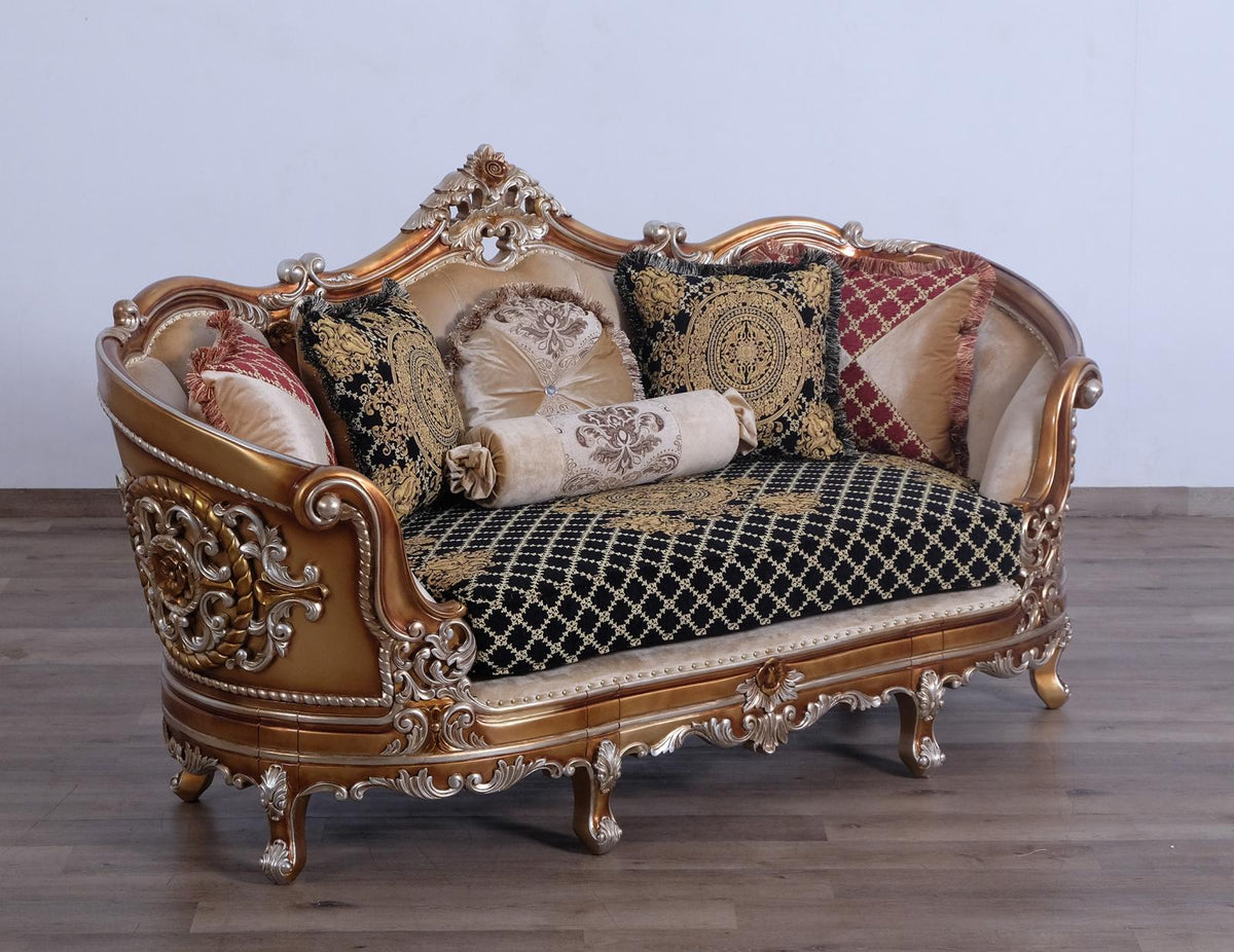 Black & Gold Wood Trim Loveseat J3863