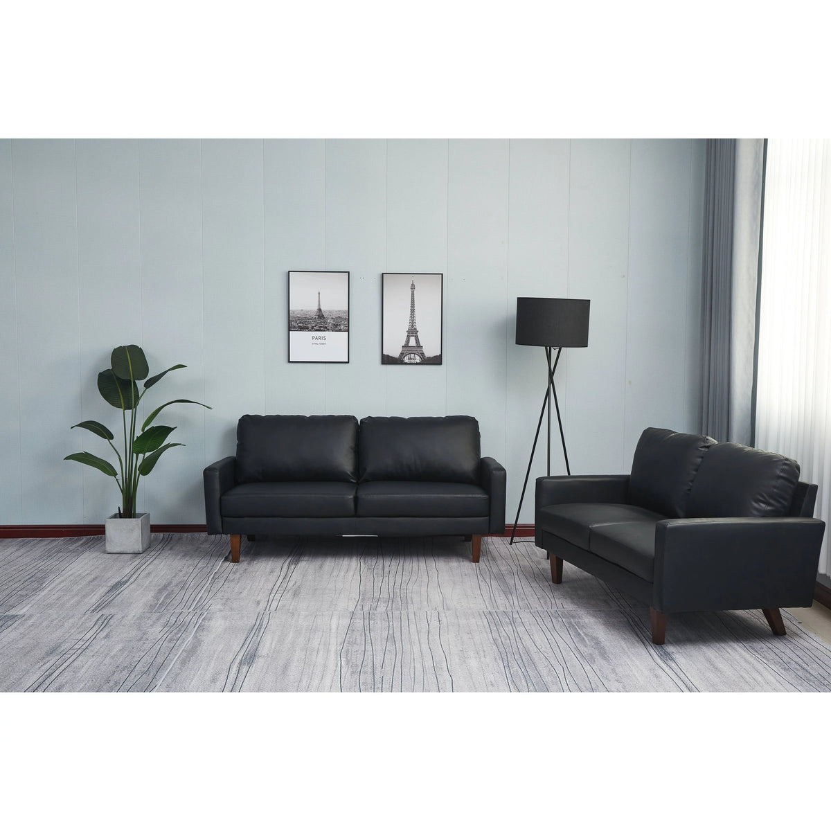 Black 2 Piece Faux Leather Loveseat and Sofa I79486