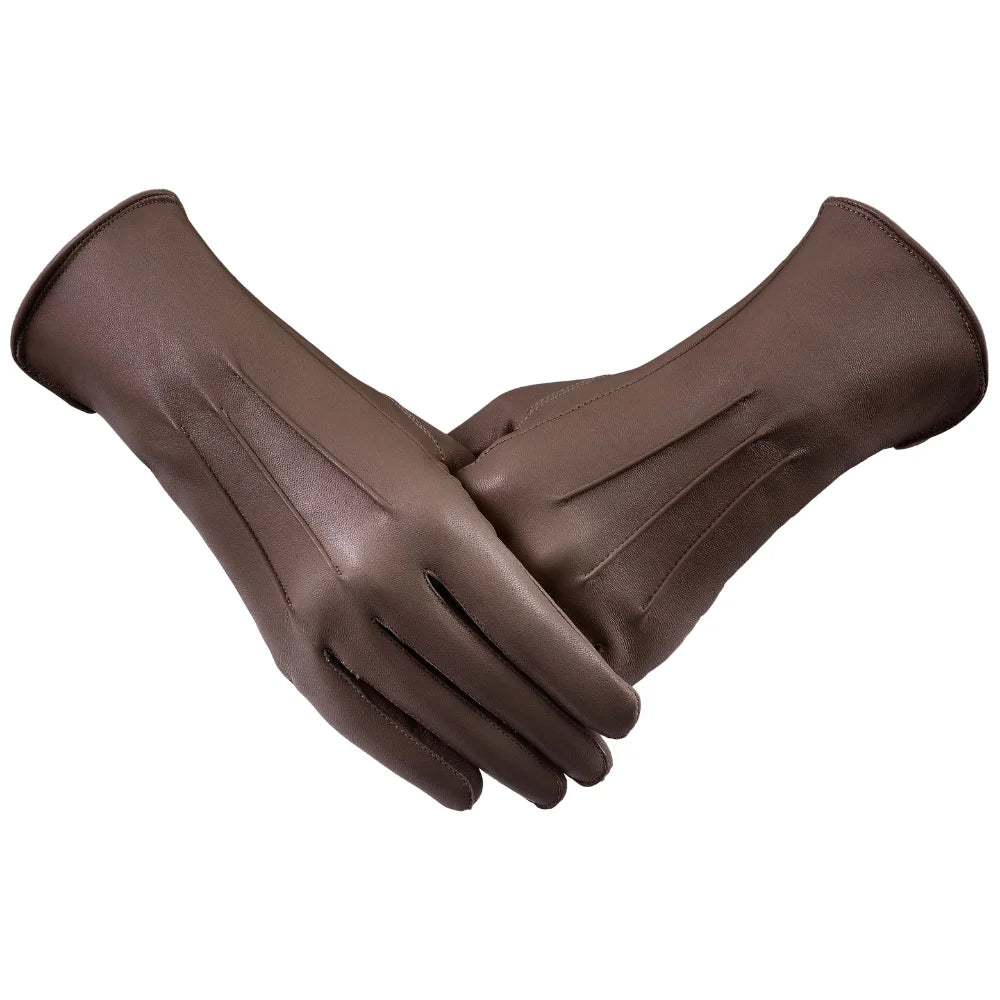 Genuine Leather Women Coffee Dress Gloves Q976434