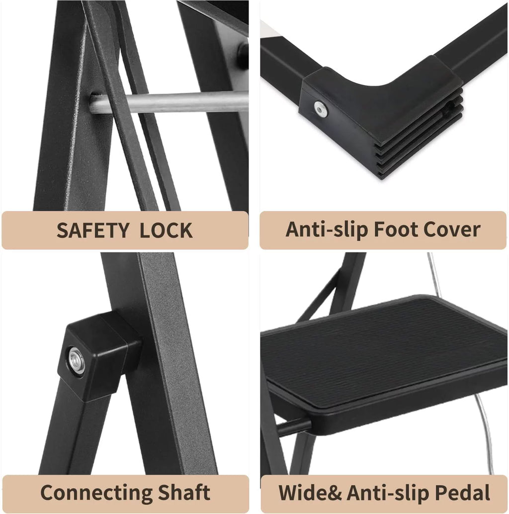 4 Step Folding Step Stool with Anti-Slip Pedal, 330lbs Capacity, Black L35253