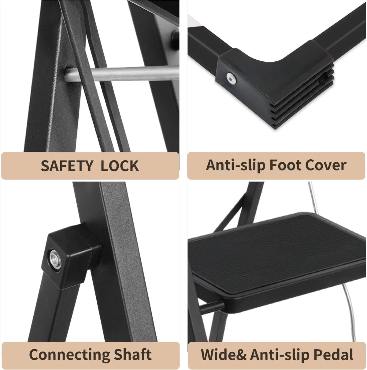 4 Step Folding Step Stool with Anti-Slip Pedal, 330lbs Capacity, Black L35253