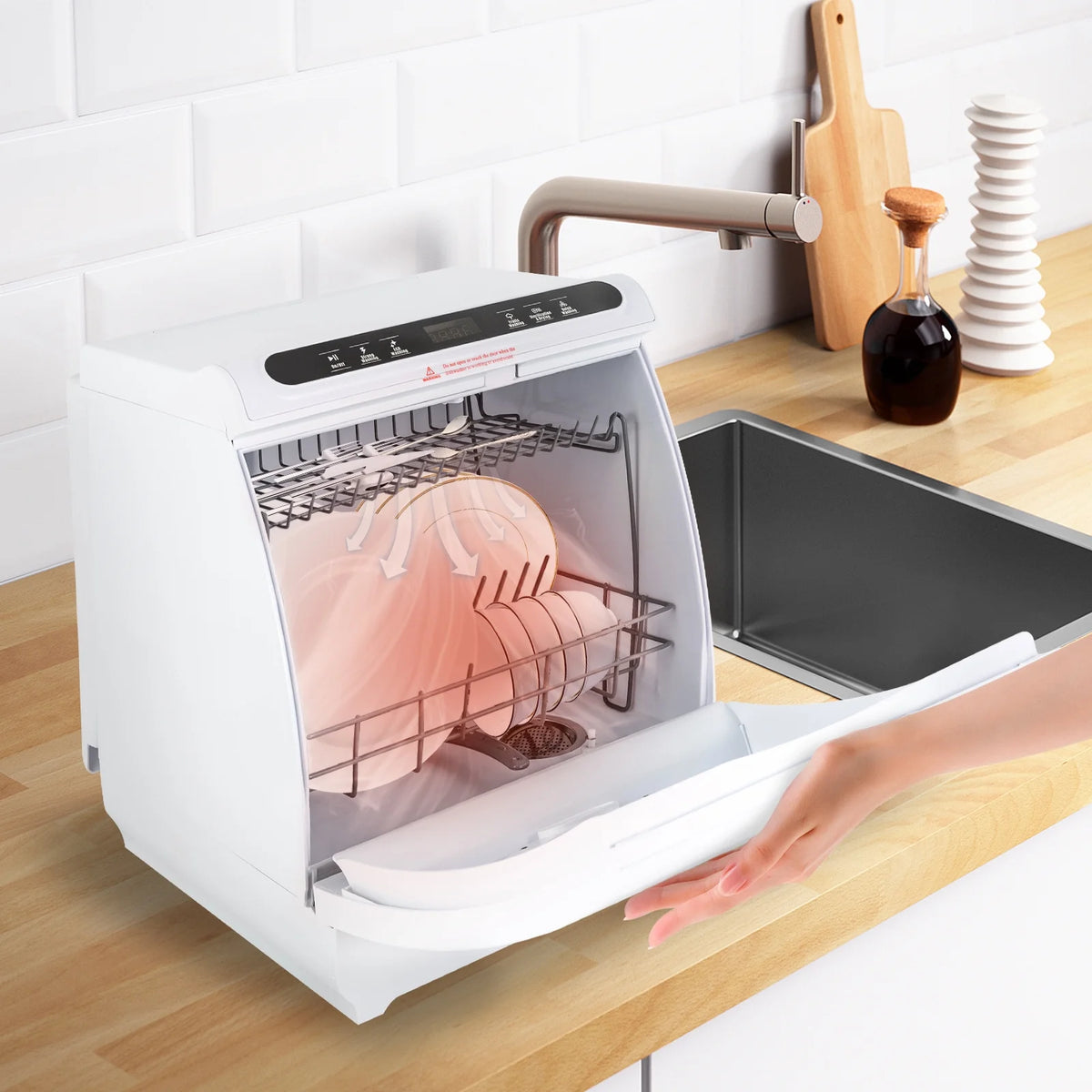 900W White Compact Countertop Dishwasher P712