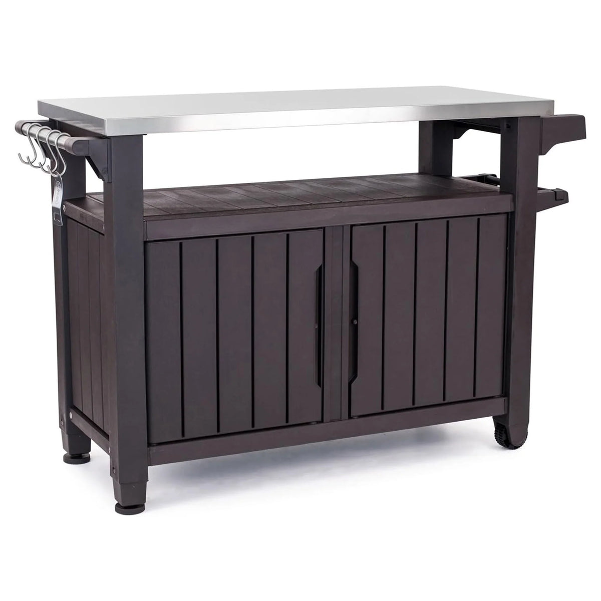 Brown Outdoor Kitchen Rolling Cart with Storage Cabinet V283
