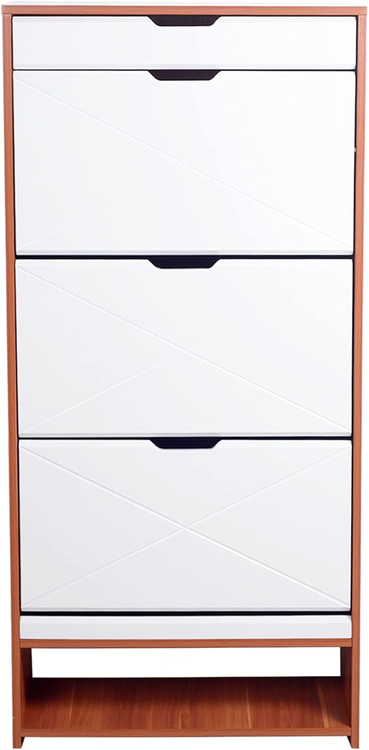 Shoe Storage Cabinet Wood with Doors and Shelves, 4 Fold Out Drawers L915