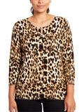 Animal Print Three-Quarter Sleeve Cardigan Sweater A5653