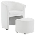 White Faux Leather Accent Chair with Ottoman F64279