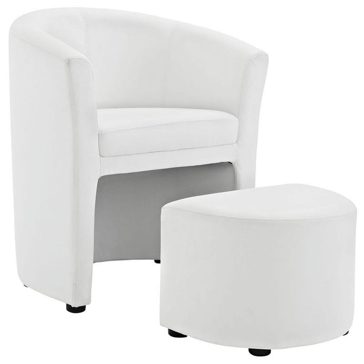White Faux Leather Accent Chair with Ottoman F64279