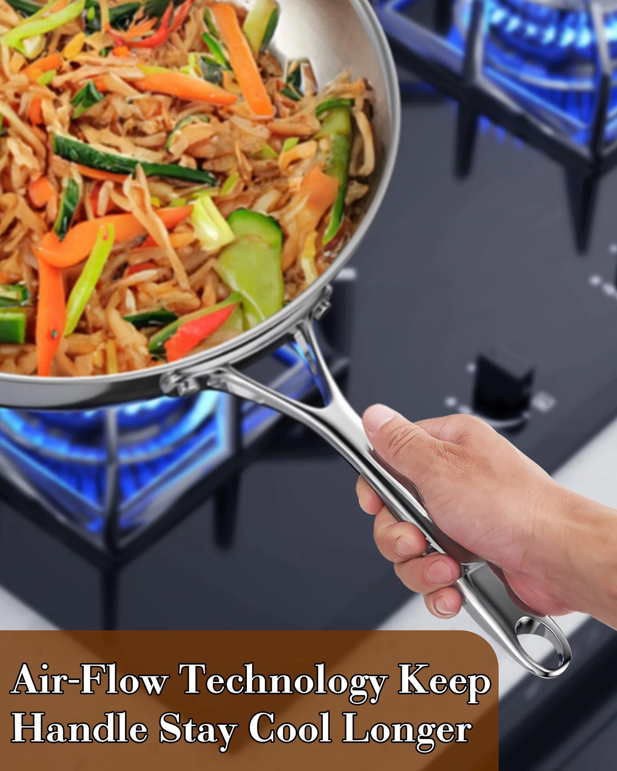 Stainless Steel 13-Inch Wok Pan with High Dome Lid F6995