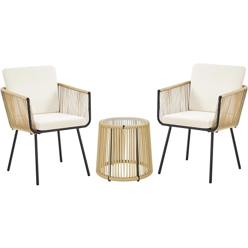 3 Piece PE Wicker Patio Bistro Set with Cushions Y9277