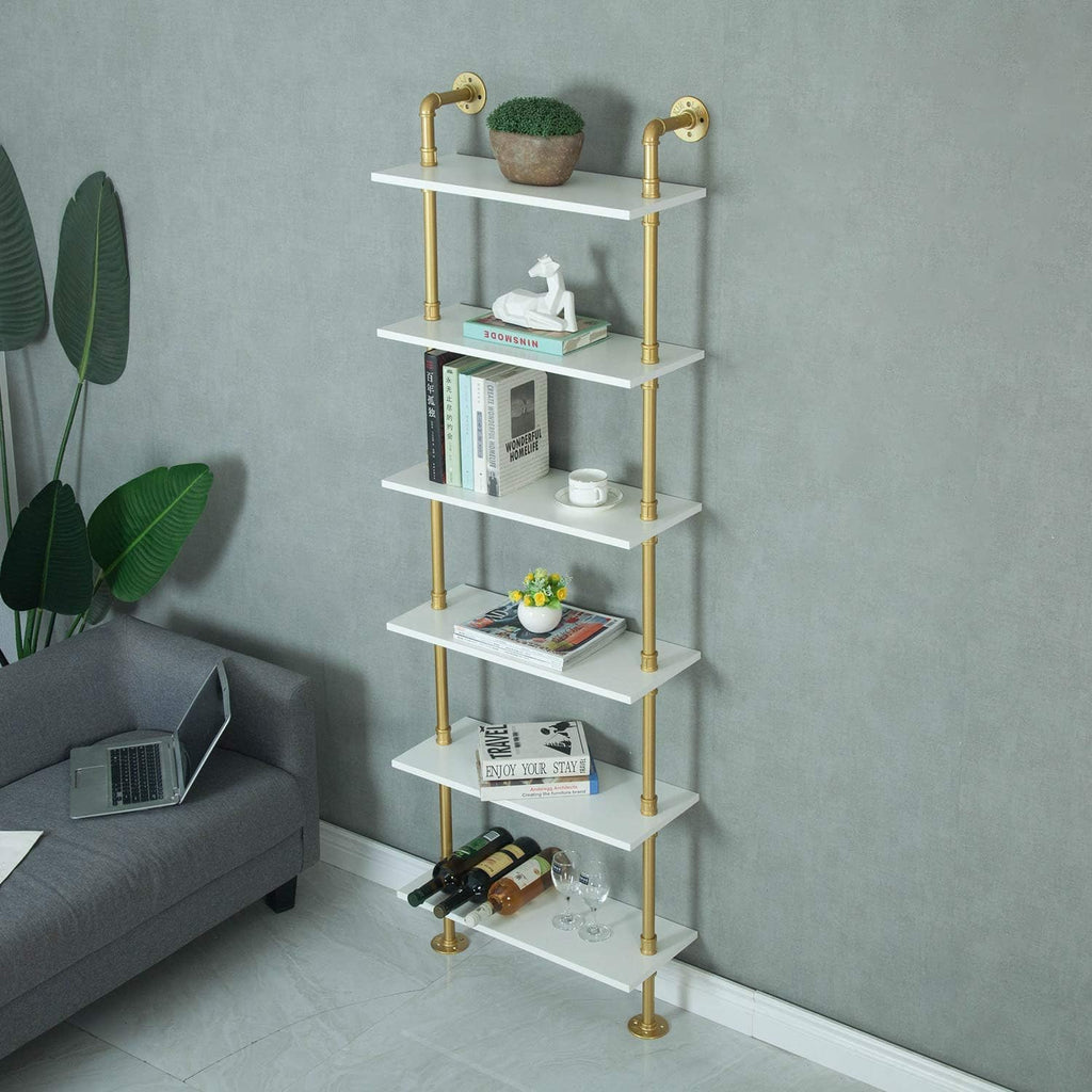 Gold 6-Tiers Wood Ladder Shelf Bookcase Q393277