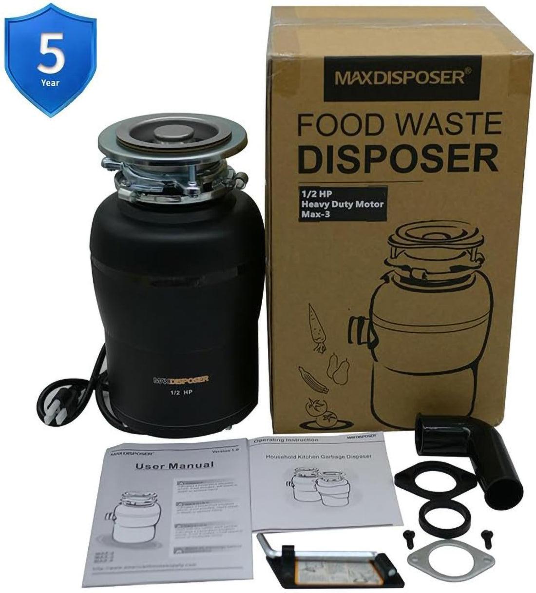Garbage Disposal with Stainless Steel Grinding Chamber, 1/2 HP Continuous Feed with Power Cord L385644