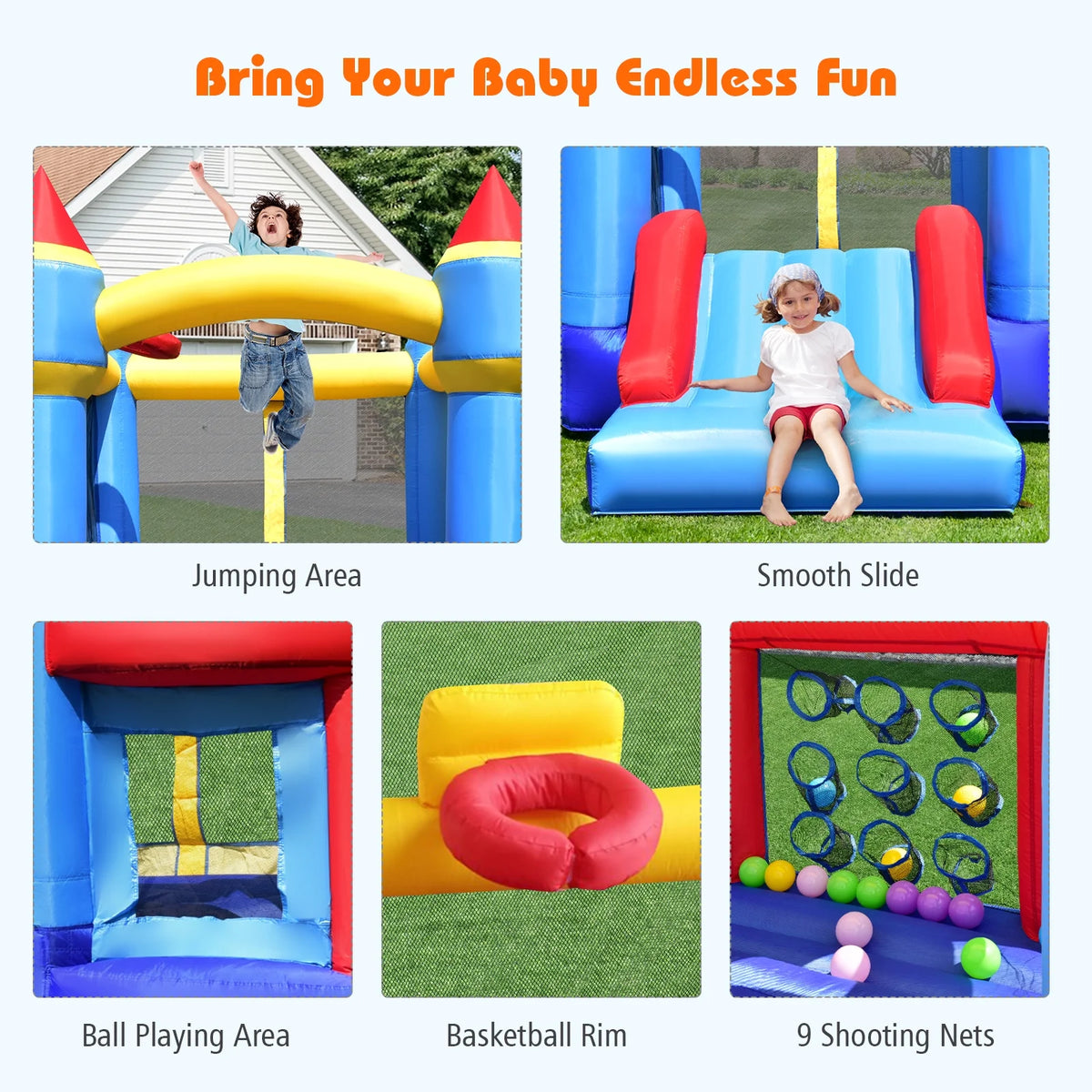 Inflatable Bounce House Castle Slide Bouncer with Basketball Hoop K4029
