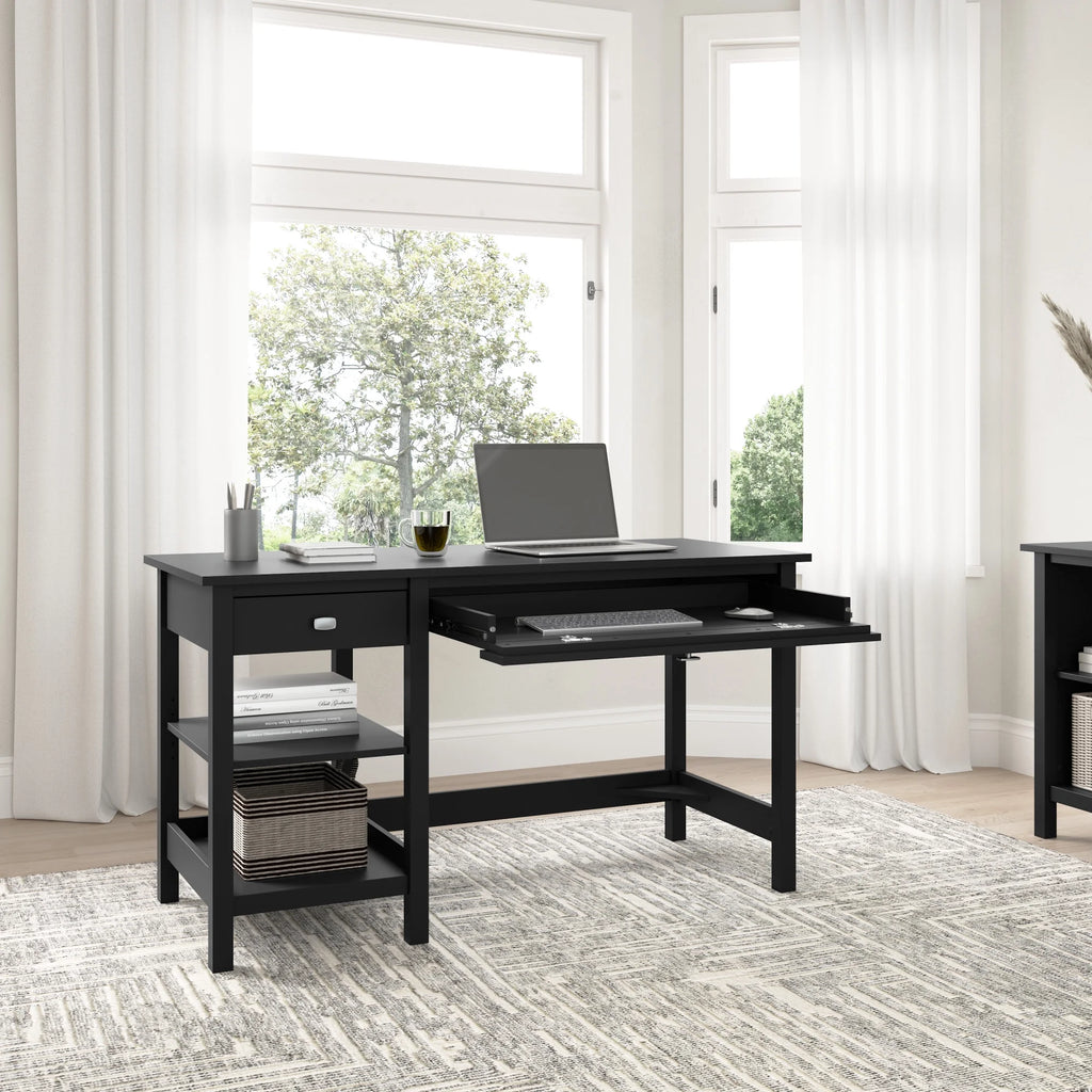 54W Computer Desk with Shelves in Classic Black Z72343
