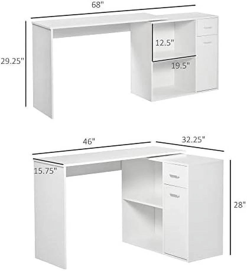 L Shaped Computer Desk with Shelves Drawer and Cabinet Black G689