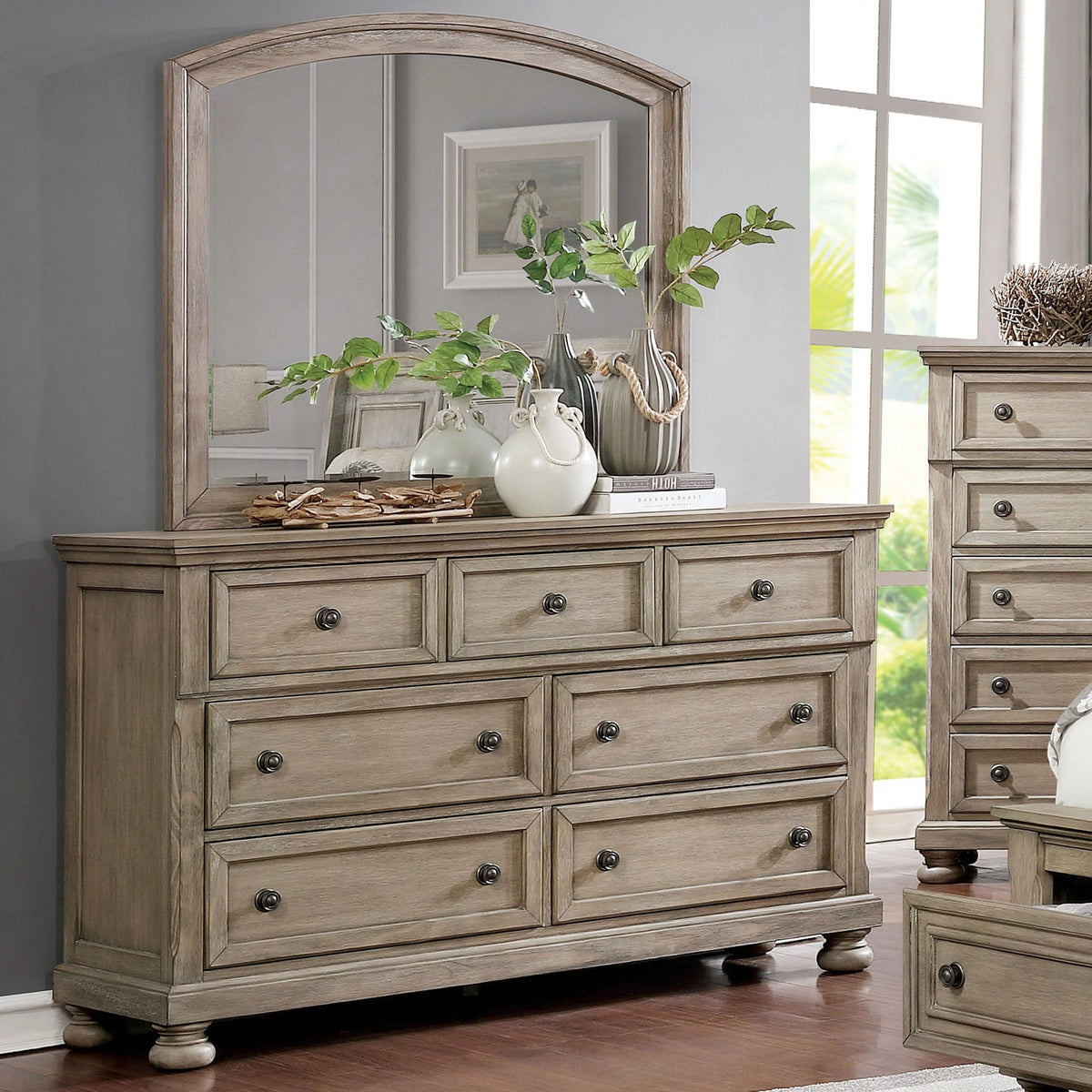 Grey Acacia 7-Drawer Dresser and Mirror Set N57684