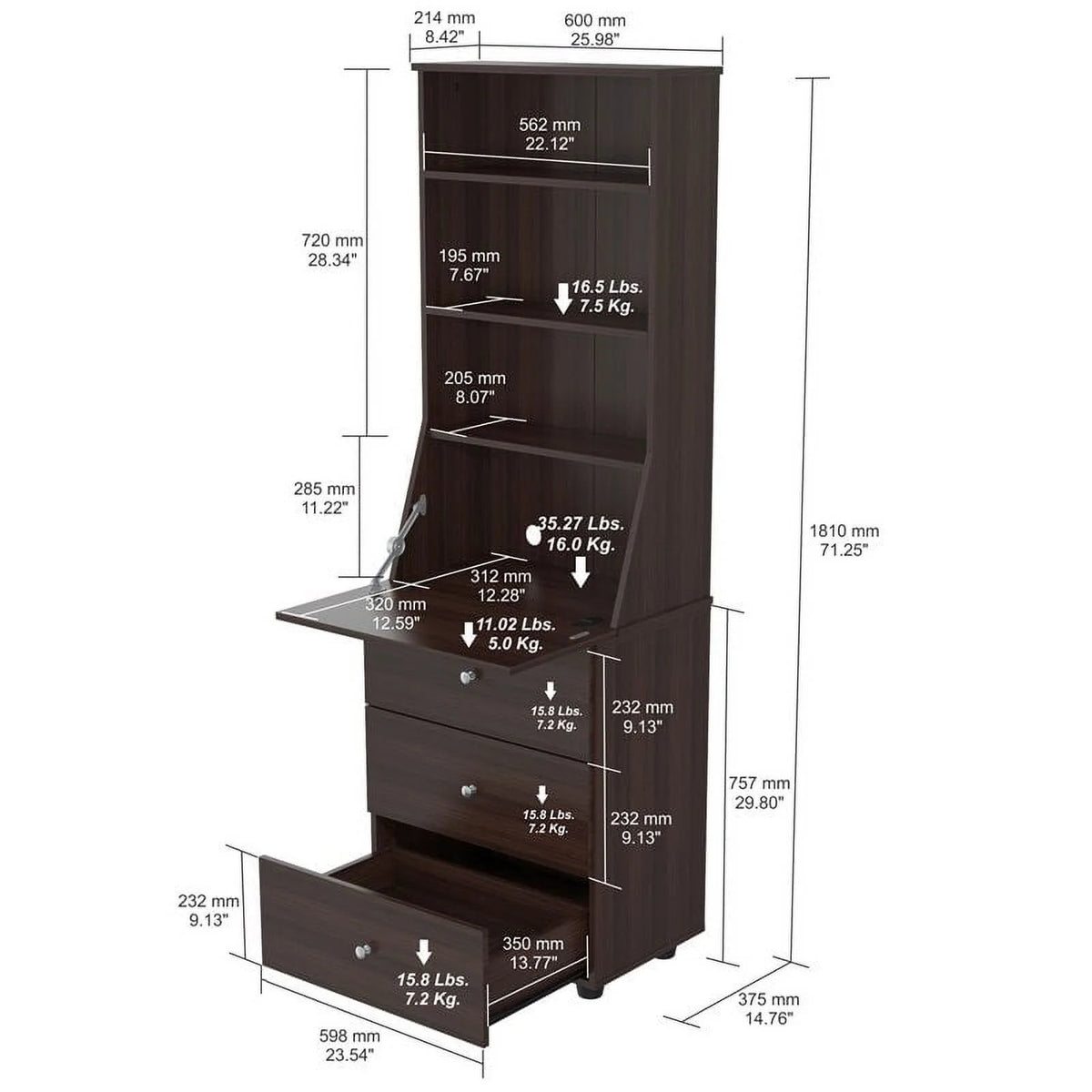 Espresso Reversible Computer Desk & Bookcase Set Q9320