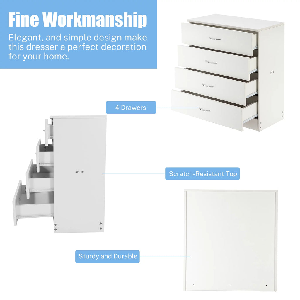 White 4 Drawer Wood Dresser E2929