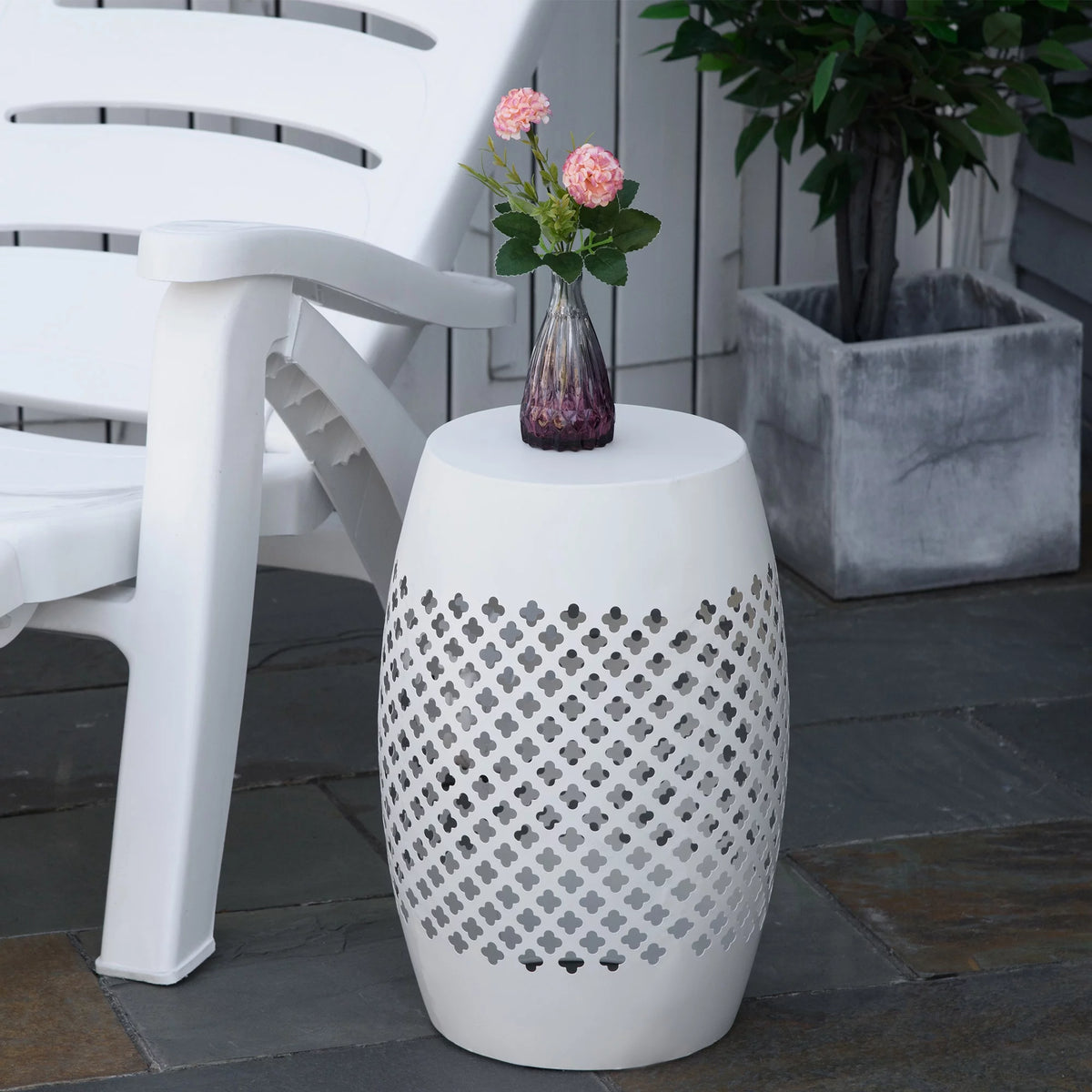 12.5" White Steel Round Side Table F78009