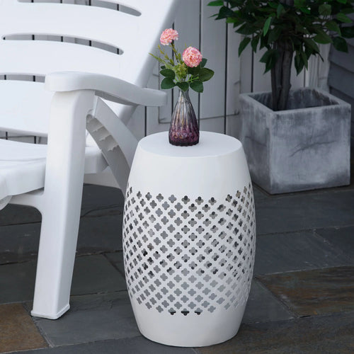 12.5" White Steel Round Side Table F78009