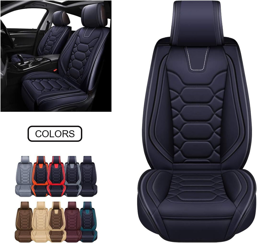 Black Front & Rear Faux Leather Car Seat Covers C188