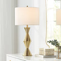 28" Tall Brass Metal Table Lamp with White Drum Shade F67370