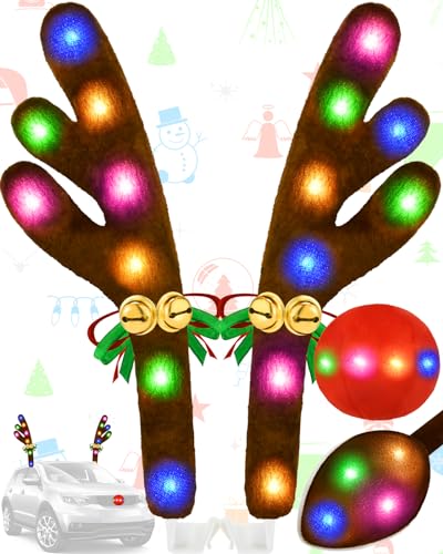 Christmas Reindeer Antlers Car Decoration Kit LED Multicolor Lights Y944