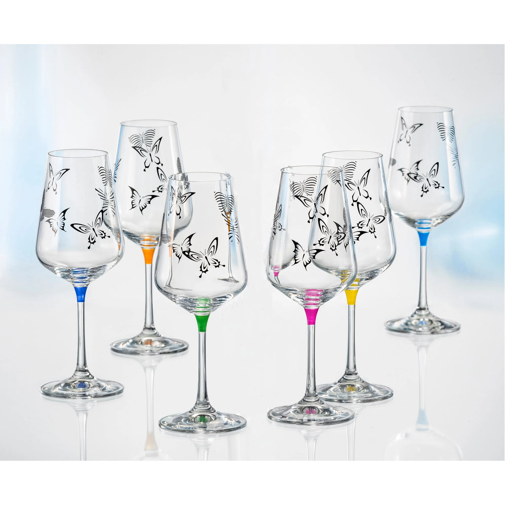 Assorted Colors Butterfly Wine Glasses Set of 6 12 oz D697498