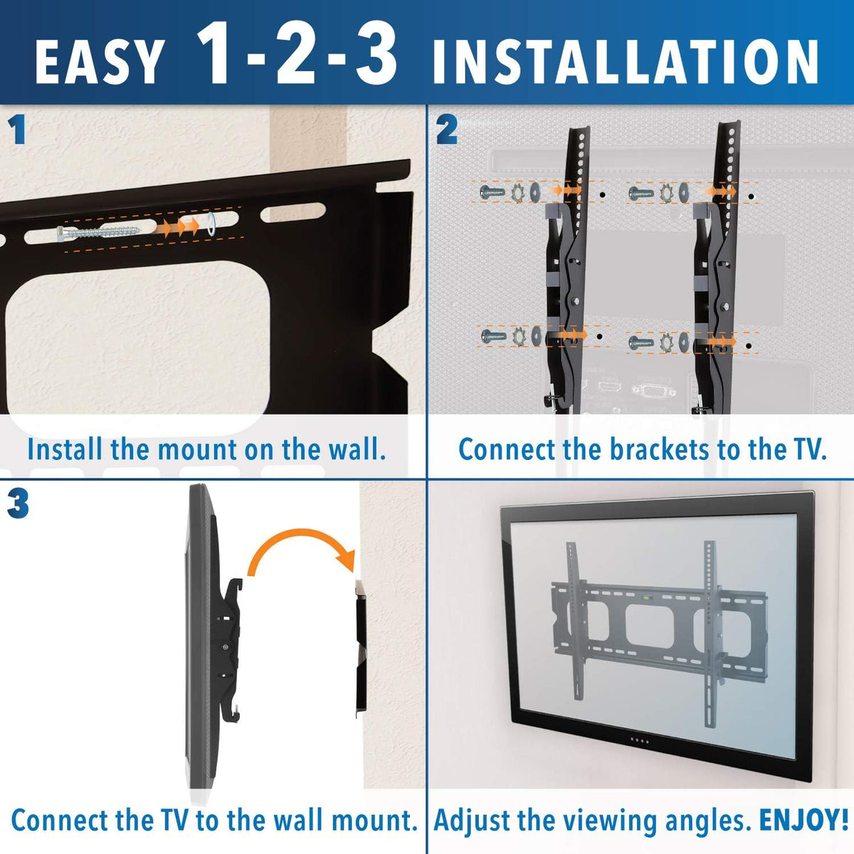 Tilt TV Wall Mount Bracket for Flat Screens, 32” – 65”, Black A179224