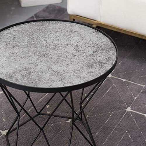Round Metal Accent Sofa End Table Glass Ceramic Tile Top B9880