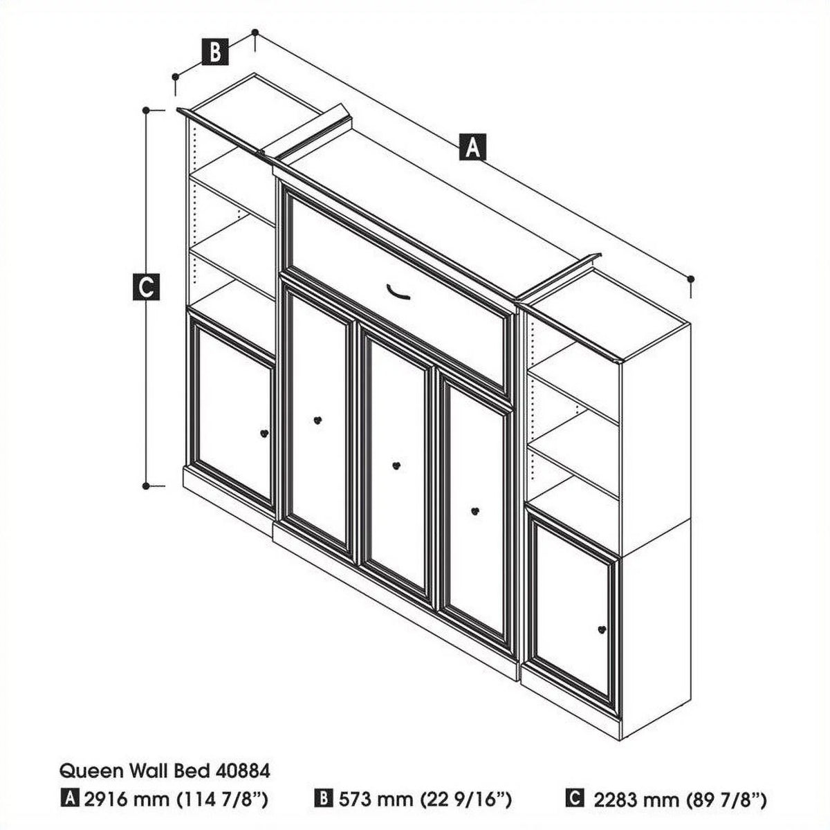 White Wood Queen Murphy Bed with 2 Organizers R70689