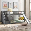 Wooden Bunk Bed with Slide and Guardrail T422785