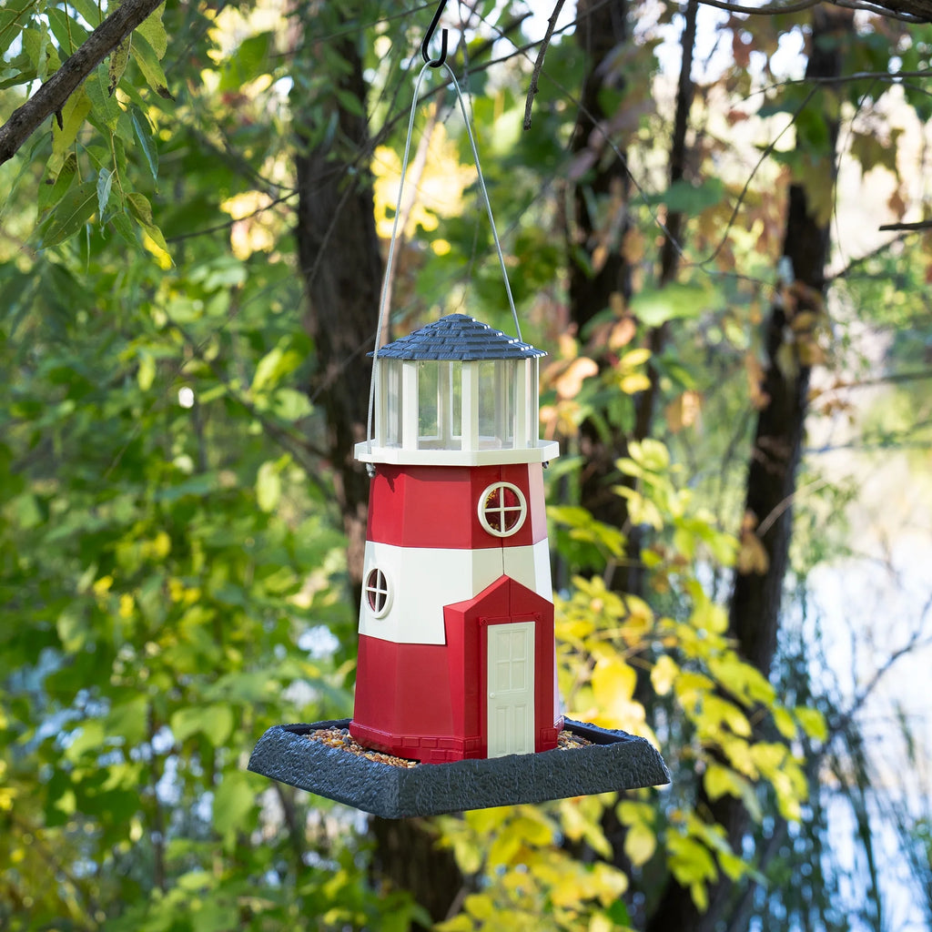 Red & White Lighthouse Hopper Bird Feeder, 8 lb. Capacity G151324