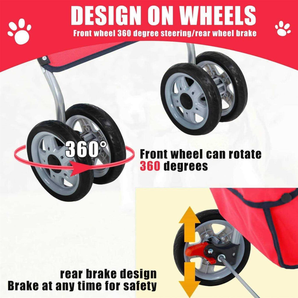 Foldable 4 Wheel Pet Stroller with Storage Basket Y983597