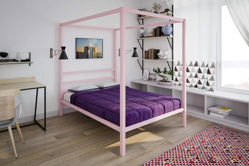 King Size Gray Canopy Bed with Built-in Headboard P218388