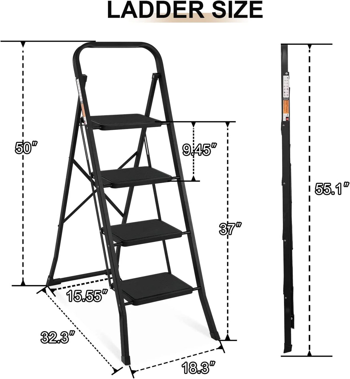 4 Step Folding Step Stool with Anti-Slip Pedal, 330lbs Capacity, Black L35253