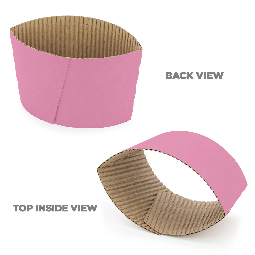 Pink Disposable Corrugated Cardboard Coffee Cup Sleeves, 500 Pack H404