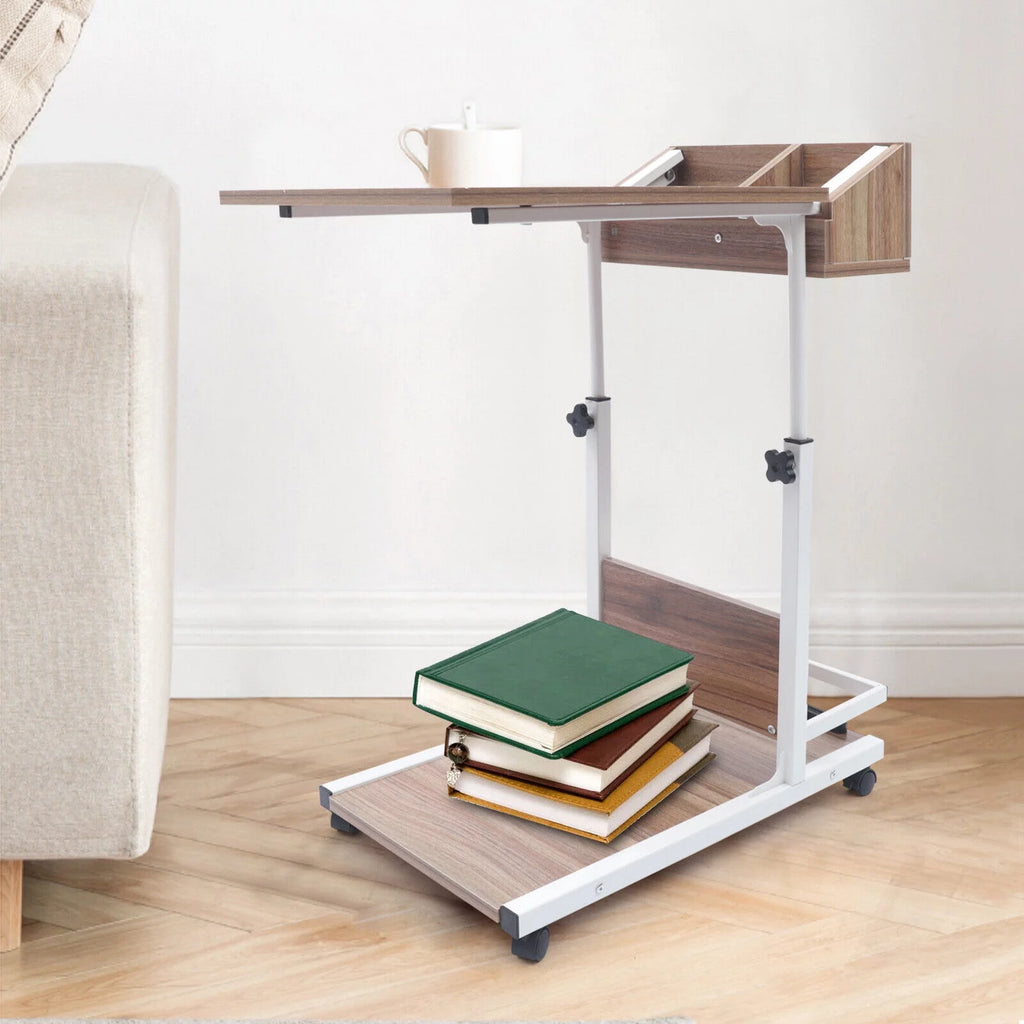 C Shaped Mobile Sofa Side Table with Wheels and Storage Shelves G458260