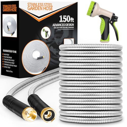 50 ft Stainless Steel Garden Hose with 10 Function Nozzle B5923