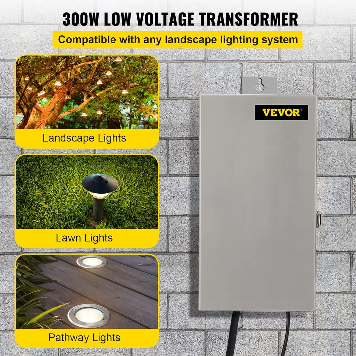 300W 120V AC to 12V/13V/14V/15V AC Weatherproof Stainless Steel Landscape Transformer U328540