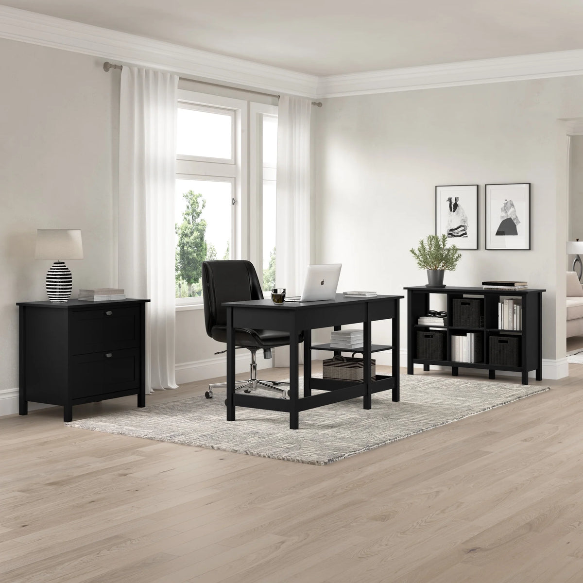 54W Computer Desk with Shelves in Classic Black Z72343