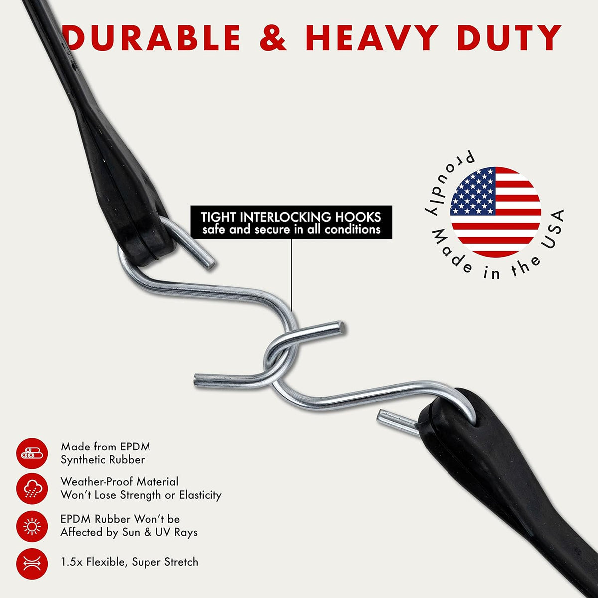 50 Pack 41" EPDM Rubber Tarp Straps with Crimped Hooks O150676