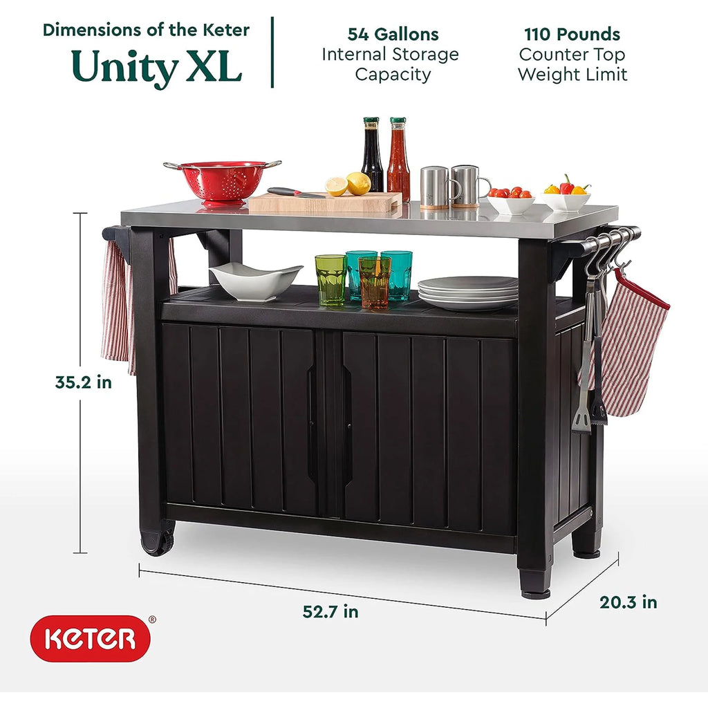 Brown Outdoor Kitchen Rolling Cart with Storage Cabinet V283