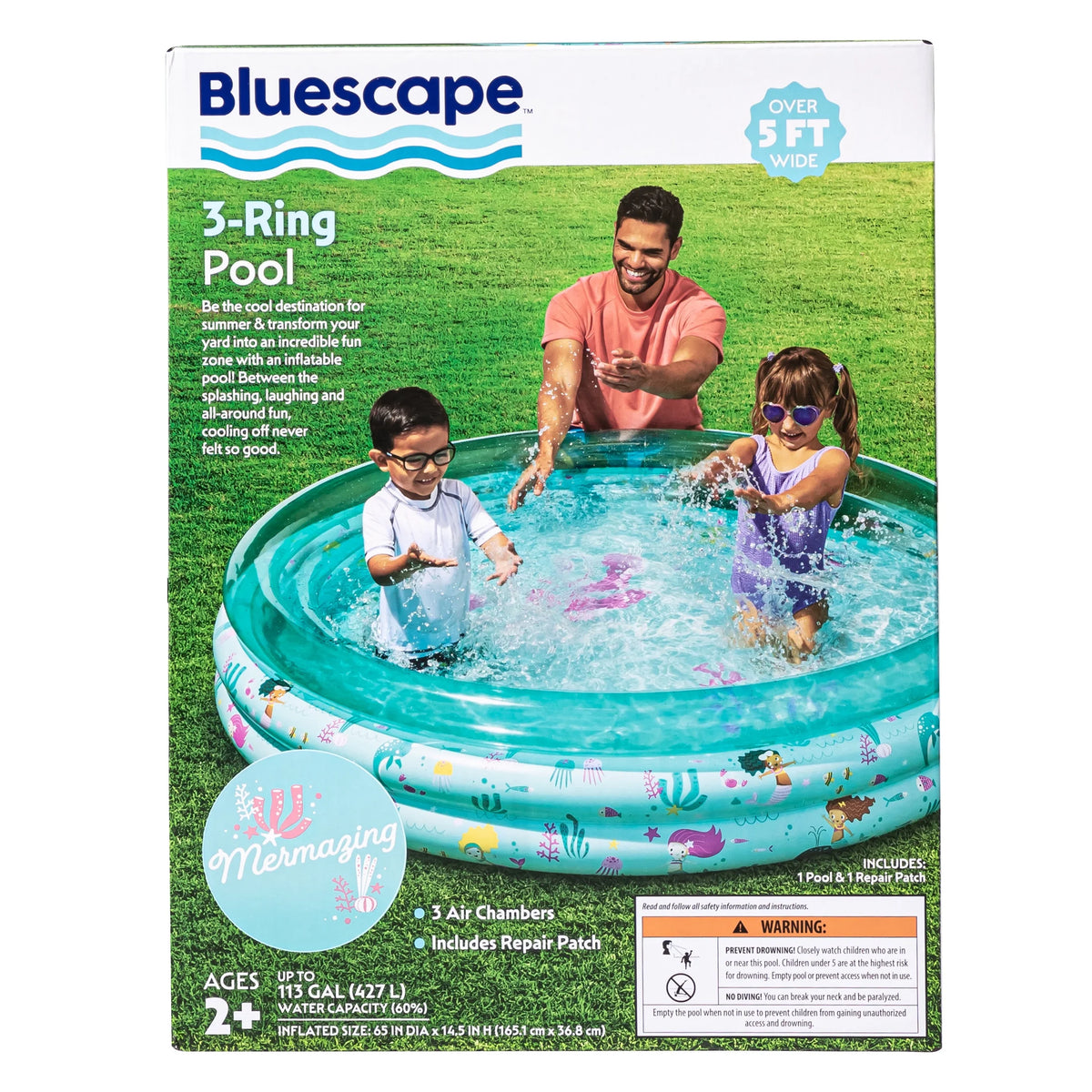 Blue Mermaid 3-Ring Inflatable Swimming Pool M584324