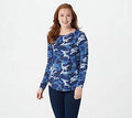 French Terry Long-Sleeve Camo Top, Size 3X, Navy Combo Y120121