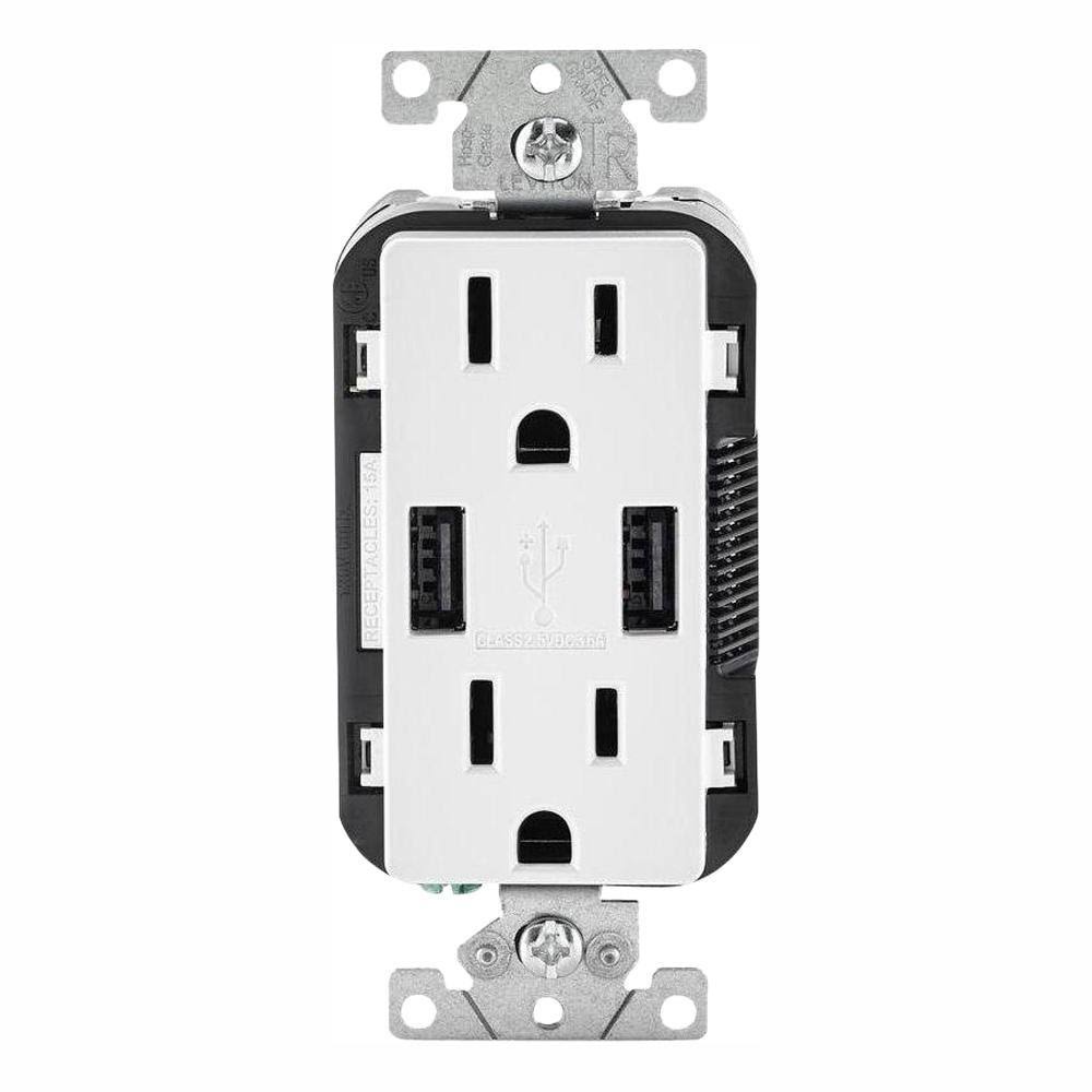 15 Amp Decora Combination Tamper Resistant Duplex Outlet and USB Charger, White (6-Pack) O10695