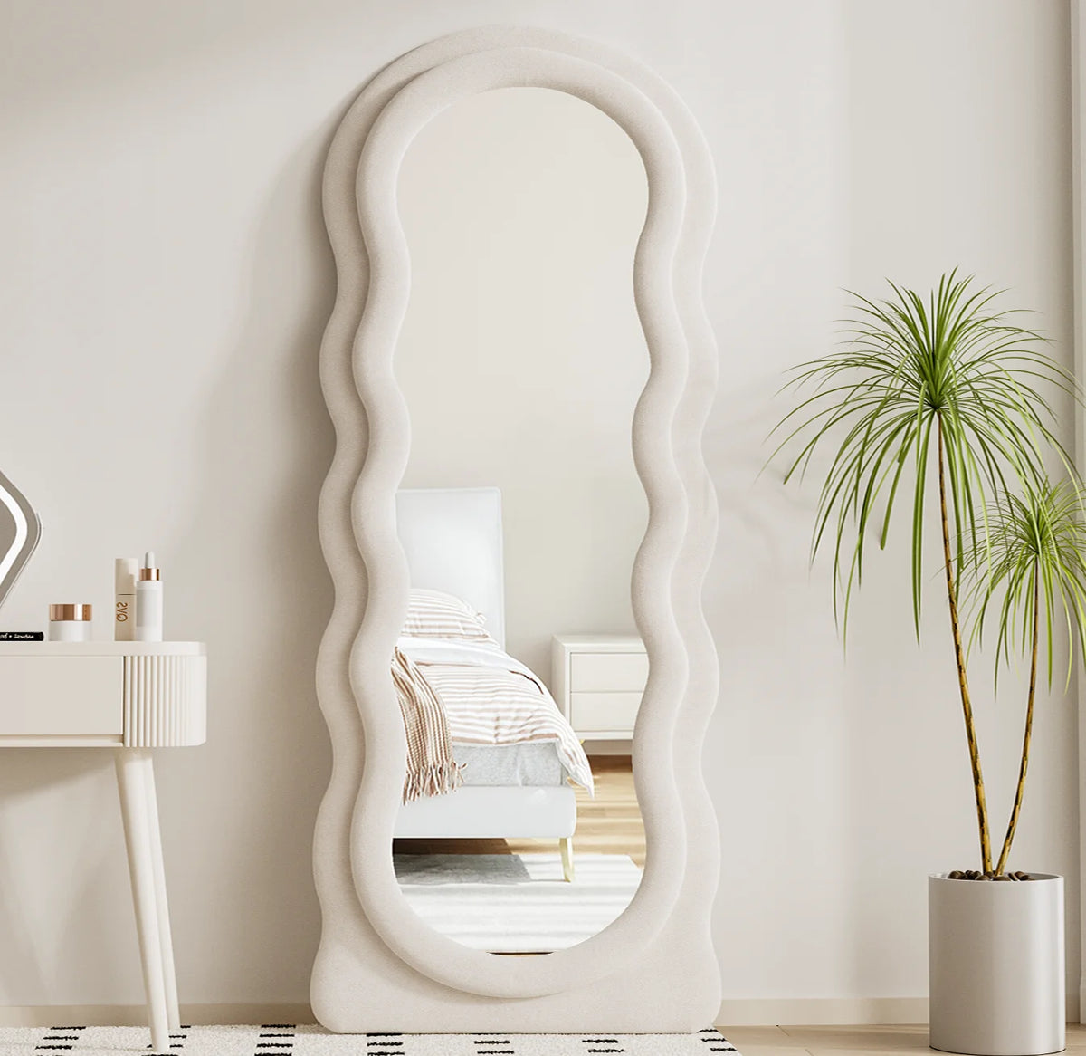 63"x24" Wavy Full Length Mirror with Stand White H6514