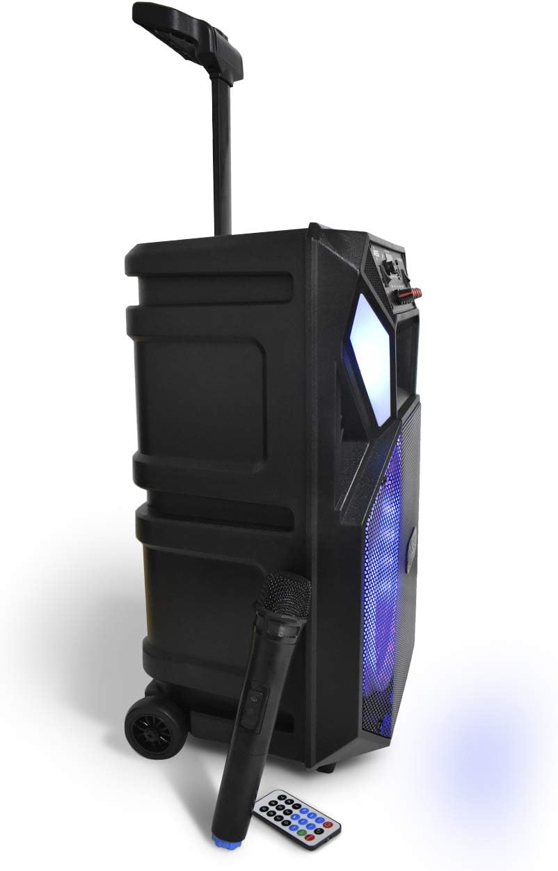 Bluetooth Speaker with 12” Woofer & 1.5 Tweeter, Portable PA Speaker with LED Lights, Wireless Mic, USB AUX TF Card FM & MIC V11978