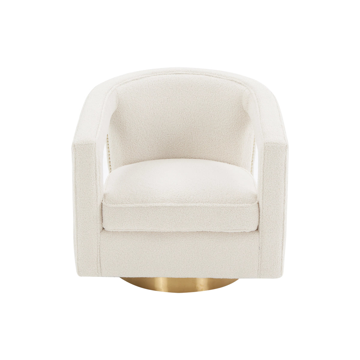 White Faux Fur Velvet Swivel Accent Chair with Gold Base Q8595